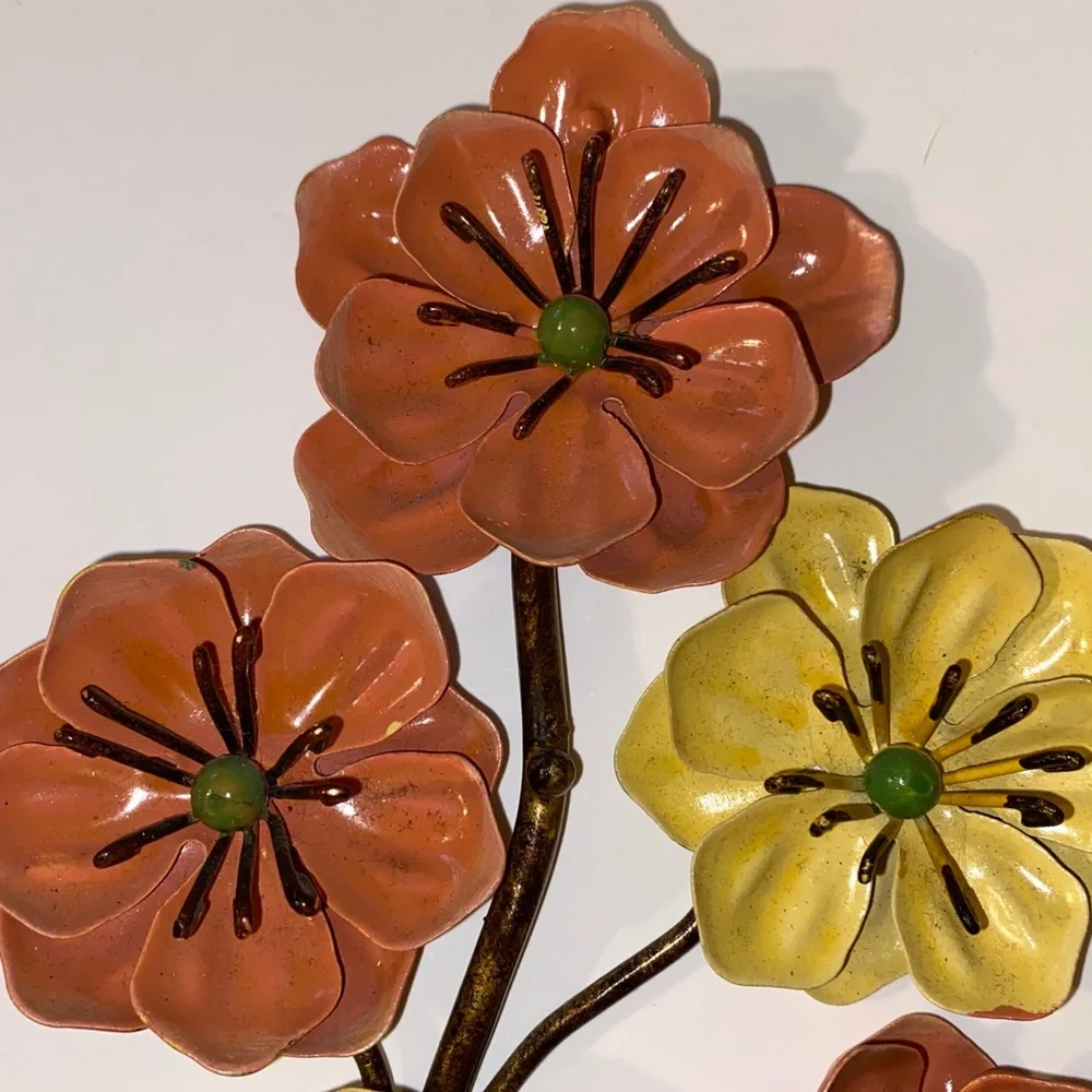 Vintage-Style Colorful Orange & Yellow Design Decorative Floral Wall Art 8” L